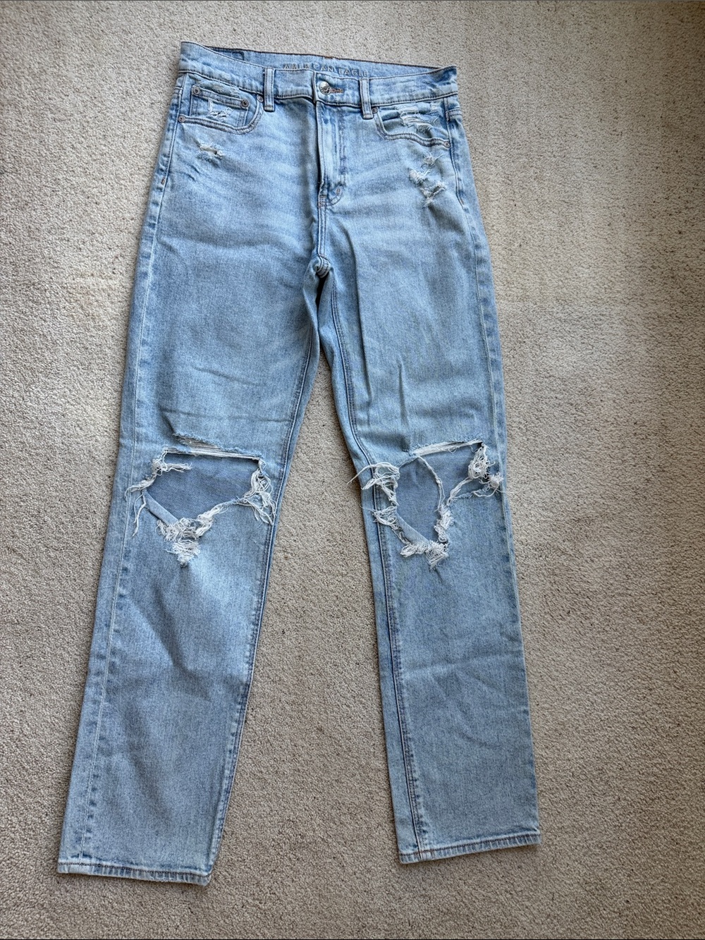 American Eagle Outfitters Light Blue Distressed Straight-Leg Jeans